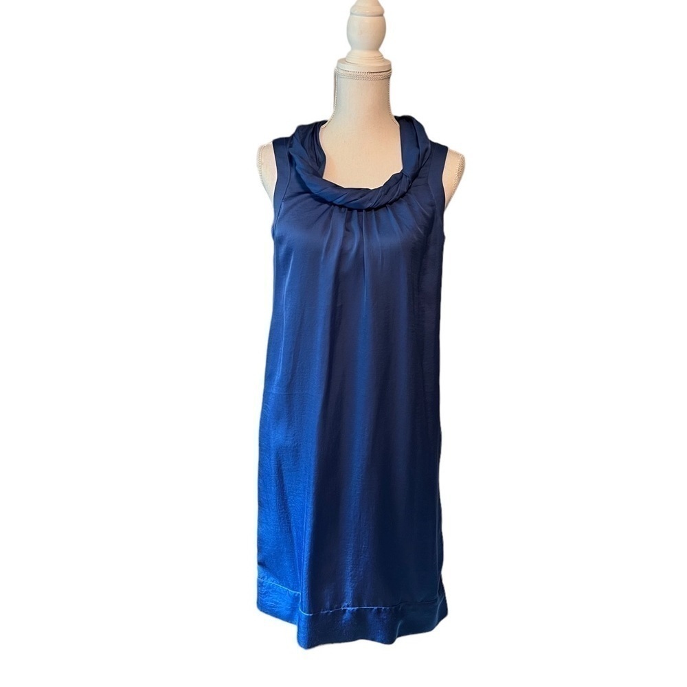 TALBOTS WOMENS BEAUTIFUL A LINE PULLOVER BLUE GRAY SLEEVELESS DRESS SIZE 4